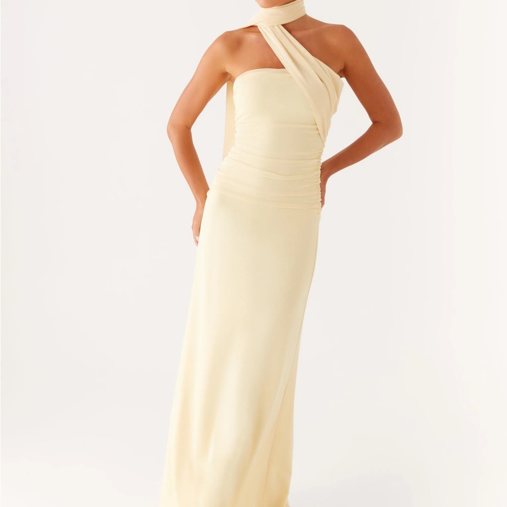 Peppermayo Cream One-Shoulder Maxi Dress